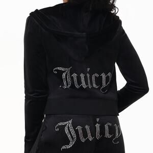 Juicy Couture OG Big Bling Black Classic Velour Tracksuit Zip Up Hoodie Jacket